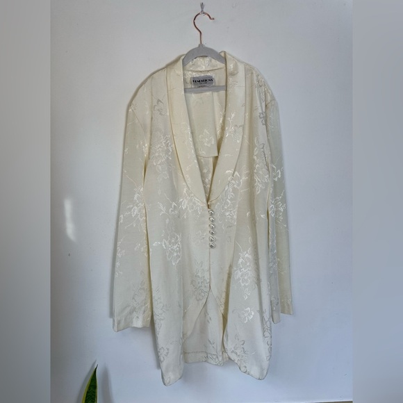 Vintage Ivory Brocade Blazer M/L Coquette Bridal Cottagecore Puff Sleeve ILGWU - Picture 9 of 16